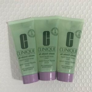 CLINIQUE All About Clean Liquid Facial Soap Mild Dry Combination 2.5 oz Lot of 3